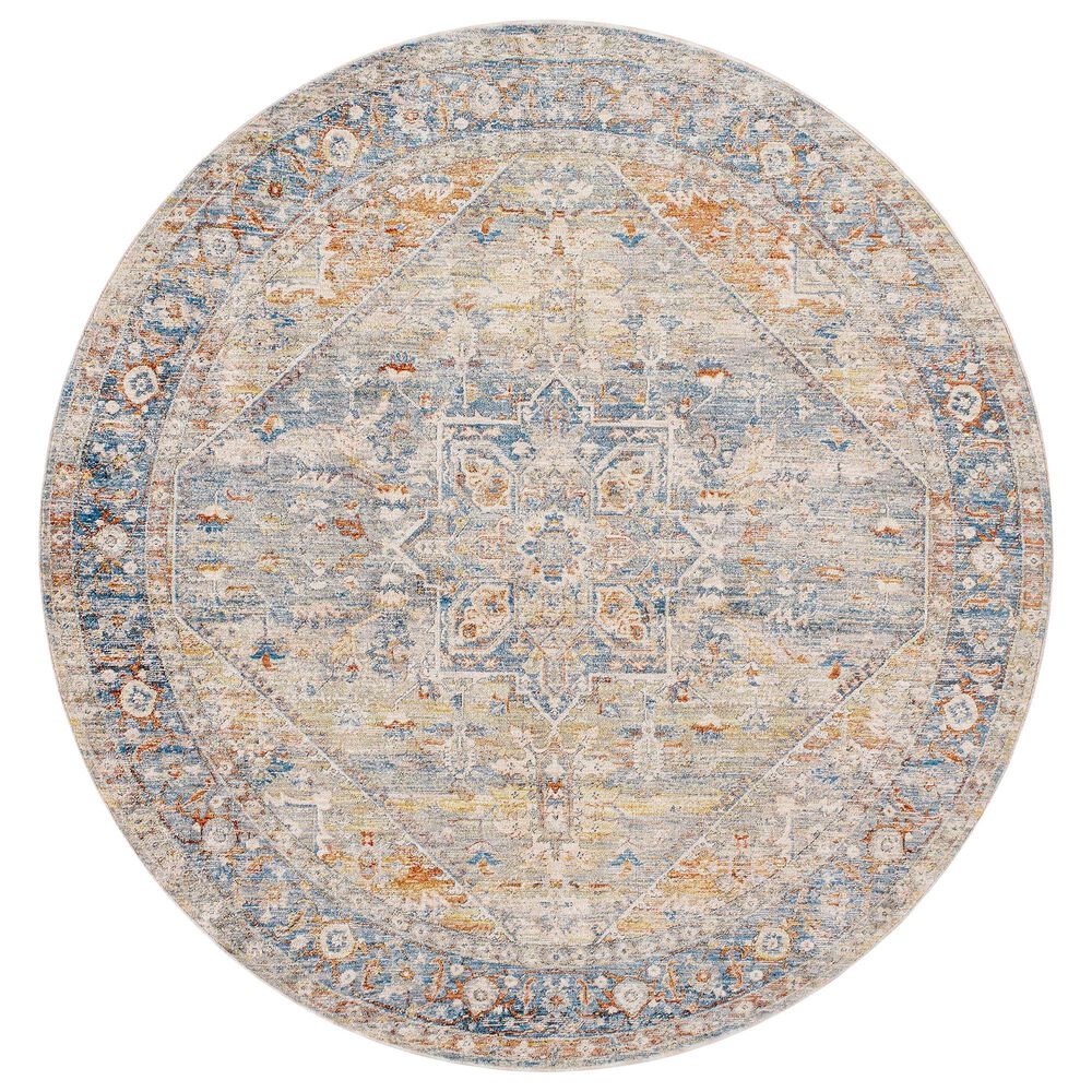 Surya Chicago CHG2307 6&#39;7&quot; Round Blue, Light Beige, Mustard, Brick Red, Burnt Orange, Slate, Taupe Area Rug, , large