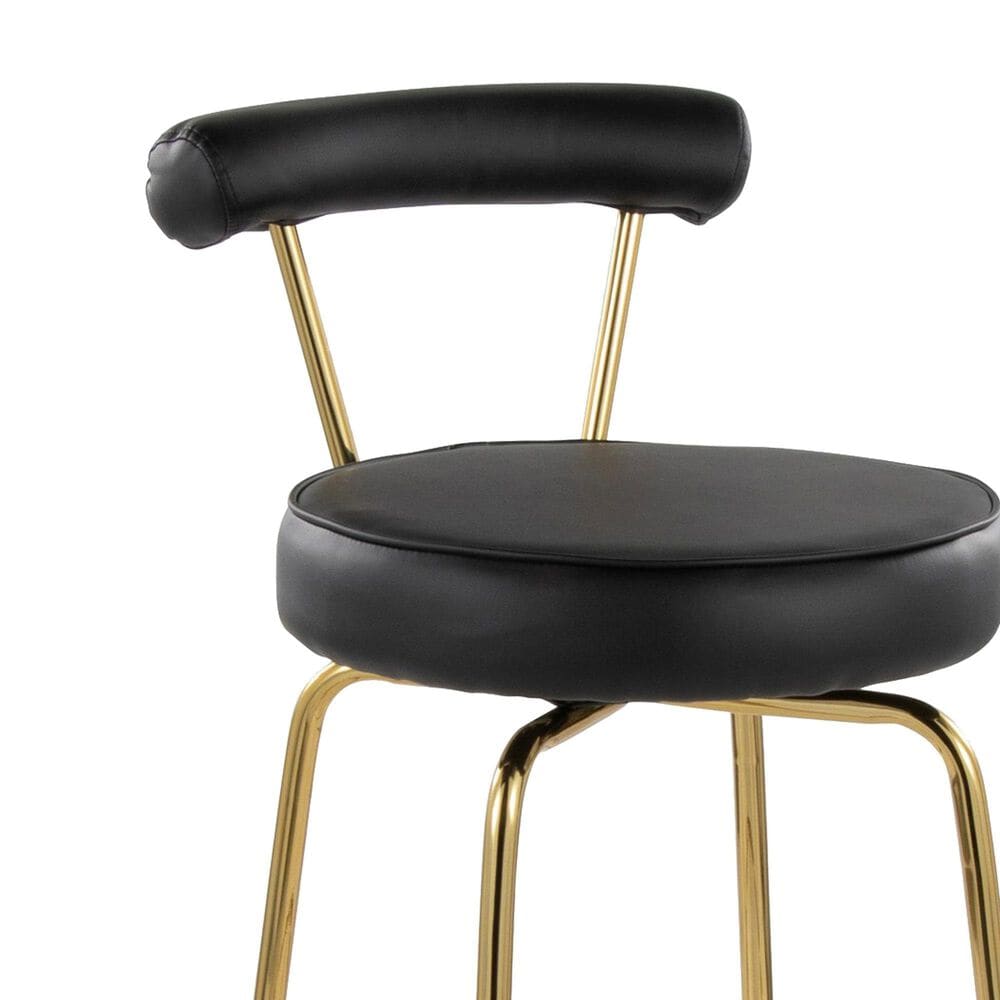 Lumisource Rhonda Swivel Counter Stool with Black Cushion in Gold &#40;Set of 2&#41;, , large