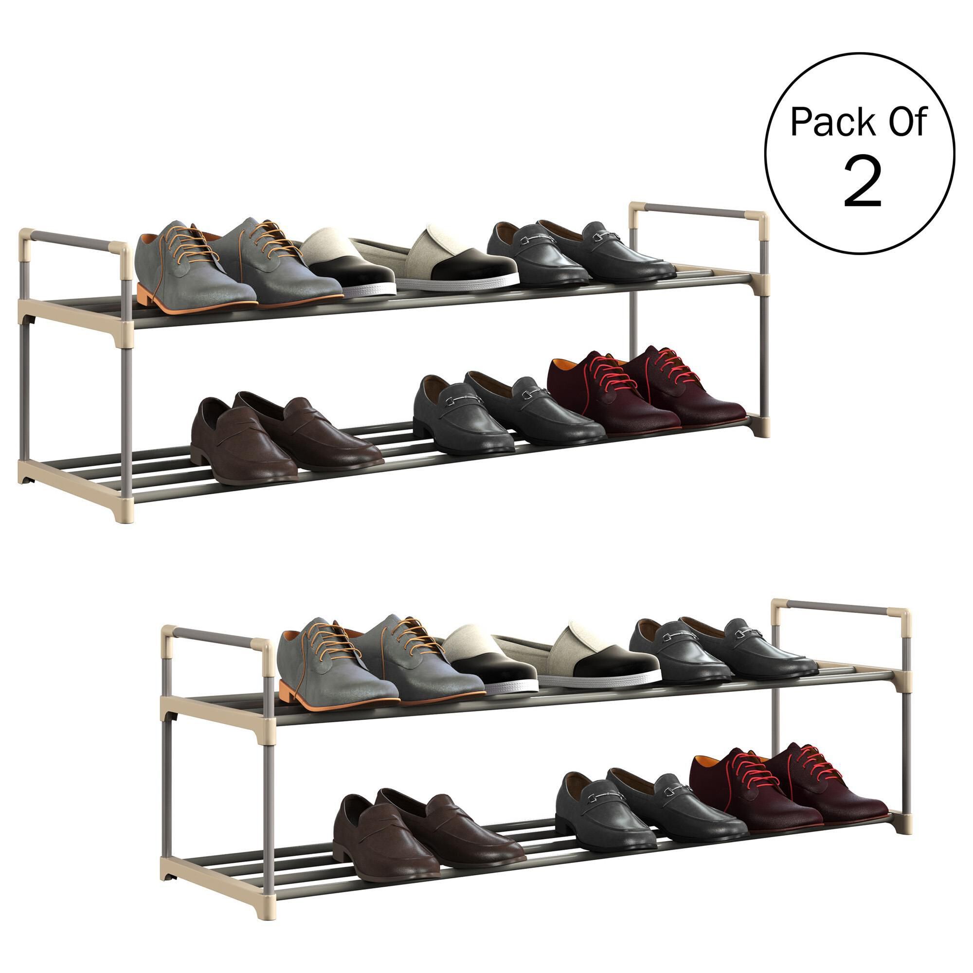 シューズラック Sheine Shoe Rack 2個セット Timberlake 2-Tier Shoe Rack in Gray and White (Set of 2)