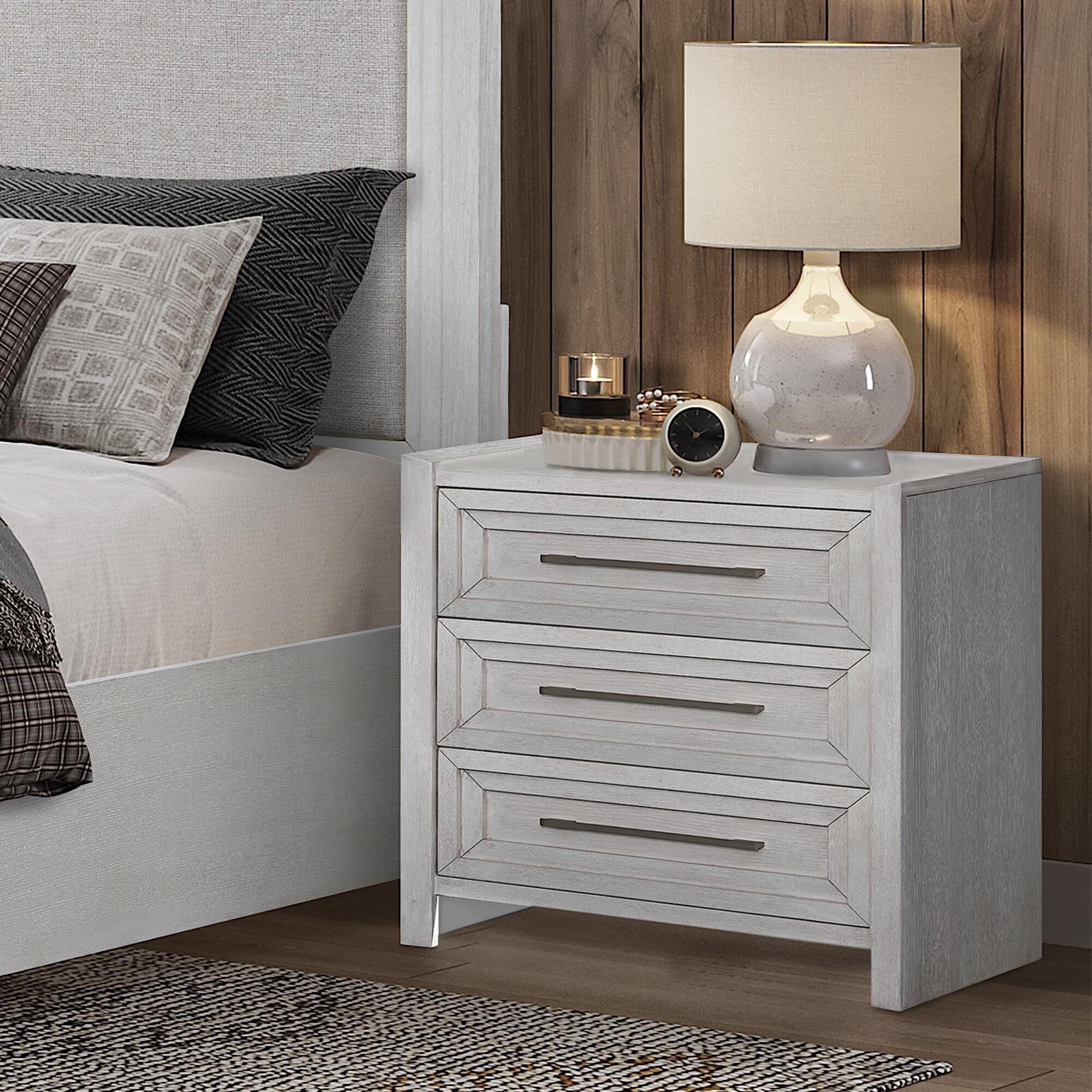 Sasha Lee 3-Drawer Tech Nightstand with LED Lighting in Brushed White
