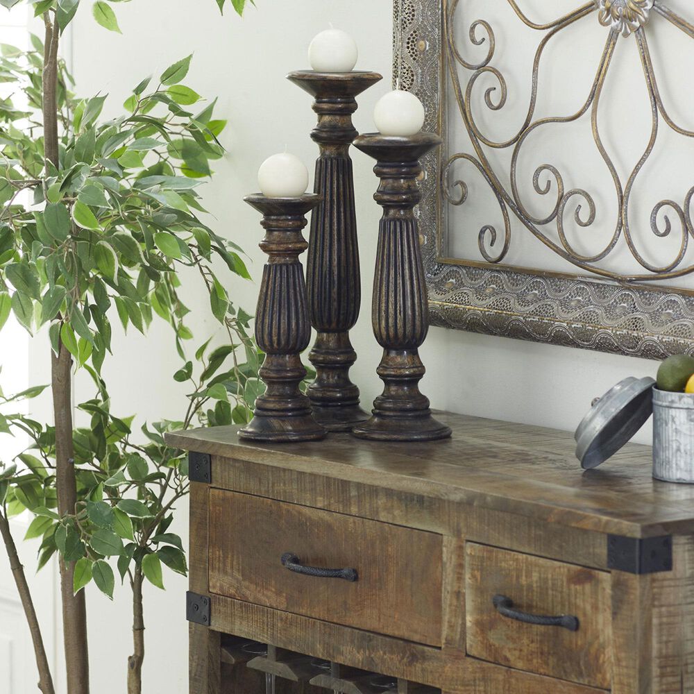 Maple and Jade 12&quot;, 15&quot;, 18&quot; Decorative Candle Holder in Dark Brown &#40;Set of 3&#41;, , large