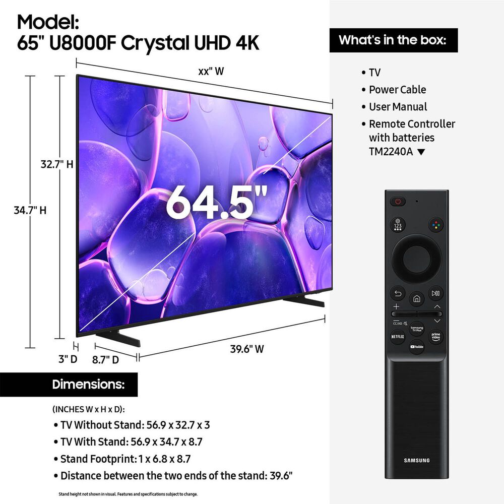 Samsung 65&quot; Class U8000F 4K Crystal UHD with HDR in Titan Gray - Smart TV, , large