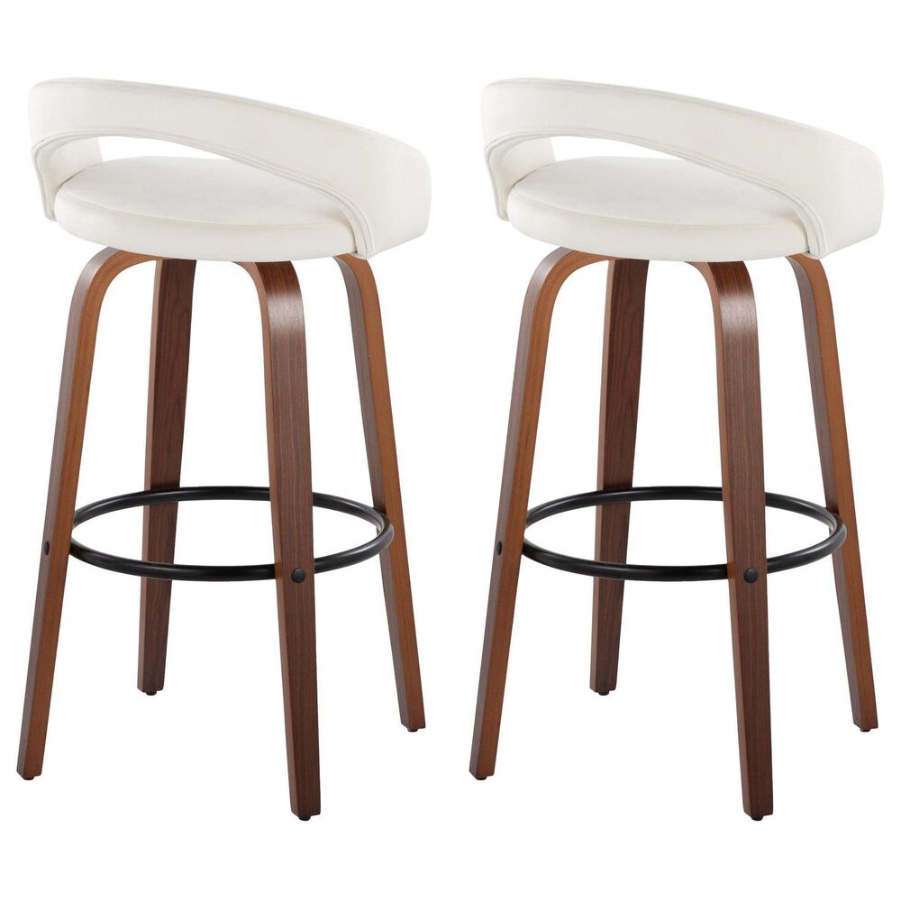 LumiSource Grotto Swivel Bar Stool with White Velvet Upholstery in Walnut Wood and Black (Set of 2), , large