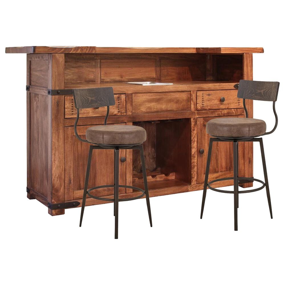 Fallridge Parota and Castana 2-Drawer Bar with Barstool in Brown and Matte Black, , large