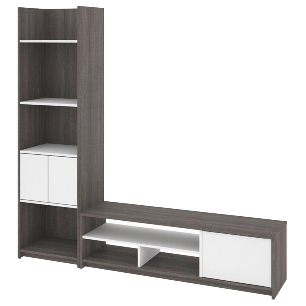 Bestar Small Space 2-Piece Entertainment Set in Bark Gray and White, , large