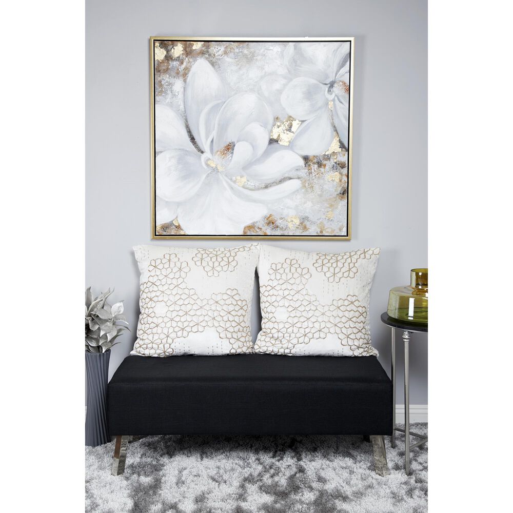 Maple and Jade 40&quot; x 40&quot; Square Floral Wall Art with Gold Frame in White, Gray, Brown, Bronze and Black, , large