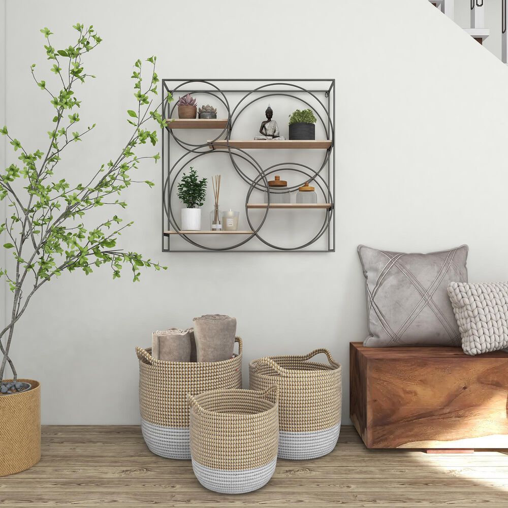 Maple and Jade 32&quot; x 32&quot; Wall Shelf in Charcoal Grey and Natural Brown, , large