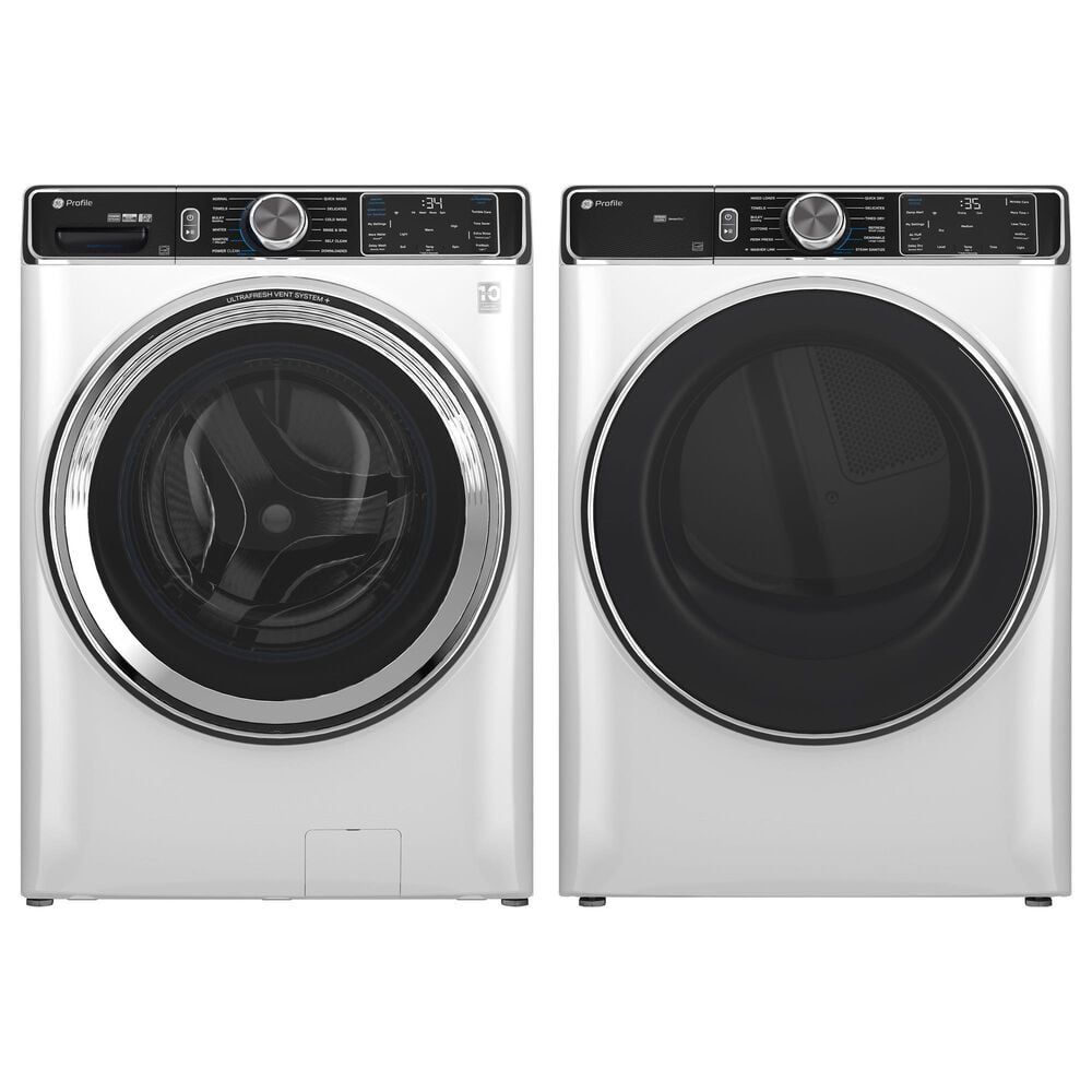 GE Profile 5.3 Cu. Ft. Front Load Washer and 7.8 Cu. Ft. Electric Dryer Laundry Pair in White and Chrome, , large