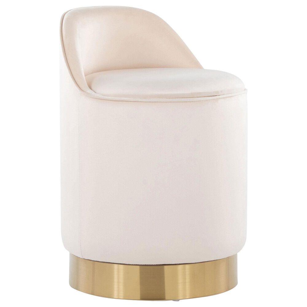 Lumisource Marla Vanity Stool with Cream Upholstered in Gold, , large