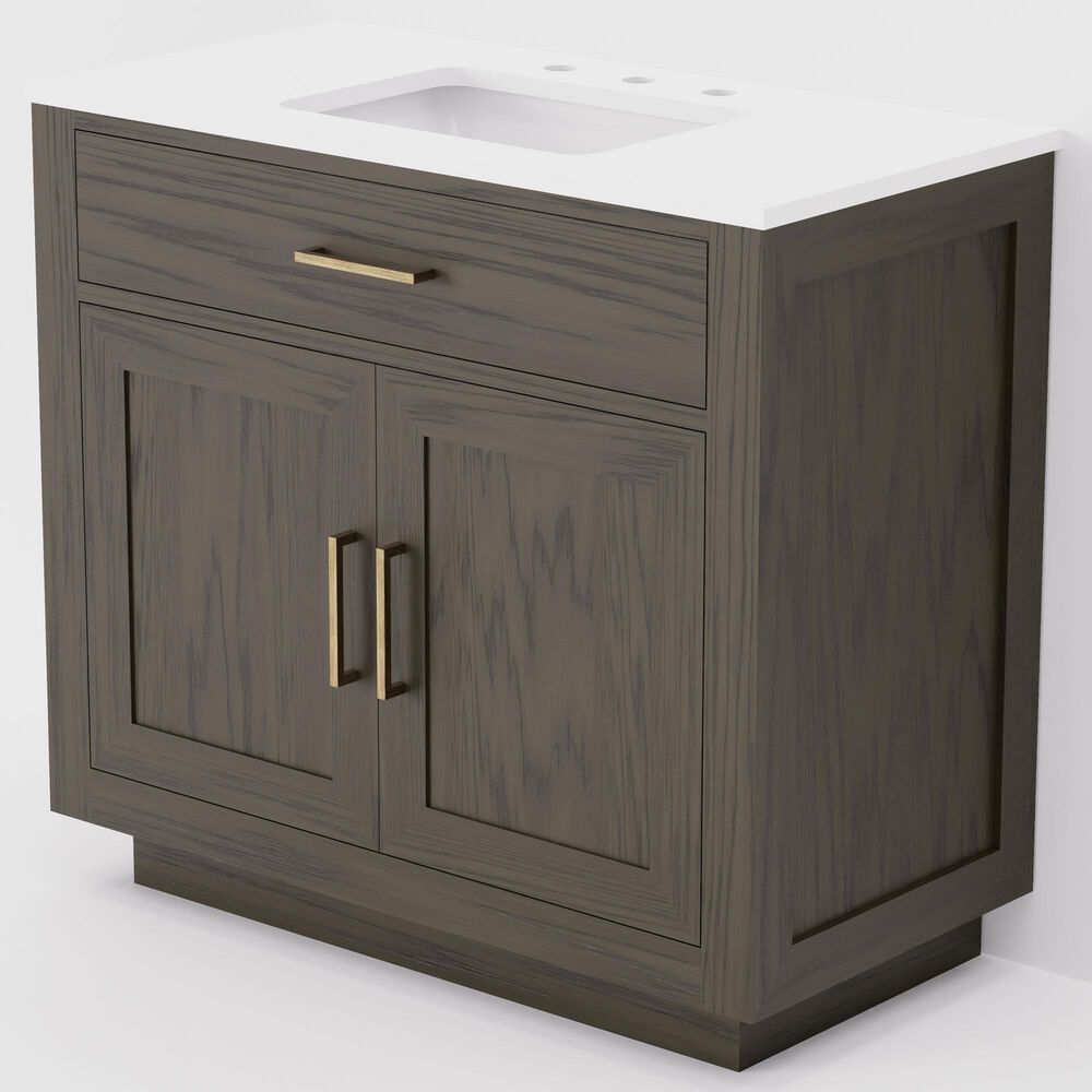 Lexora Home Abbey 36" Single Bathroom Vanity in Brown Oak with 2 cm White Cultured Marble Top and Rectangular Sink, , large