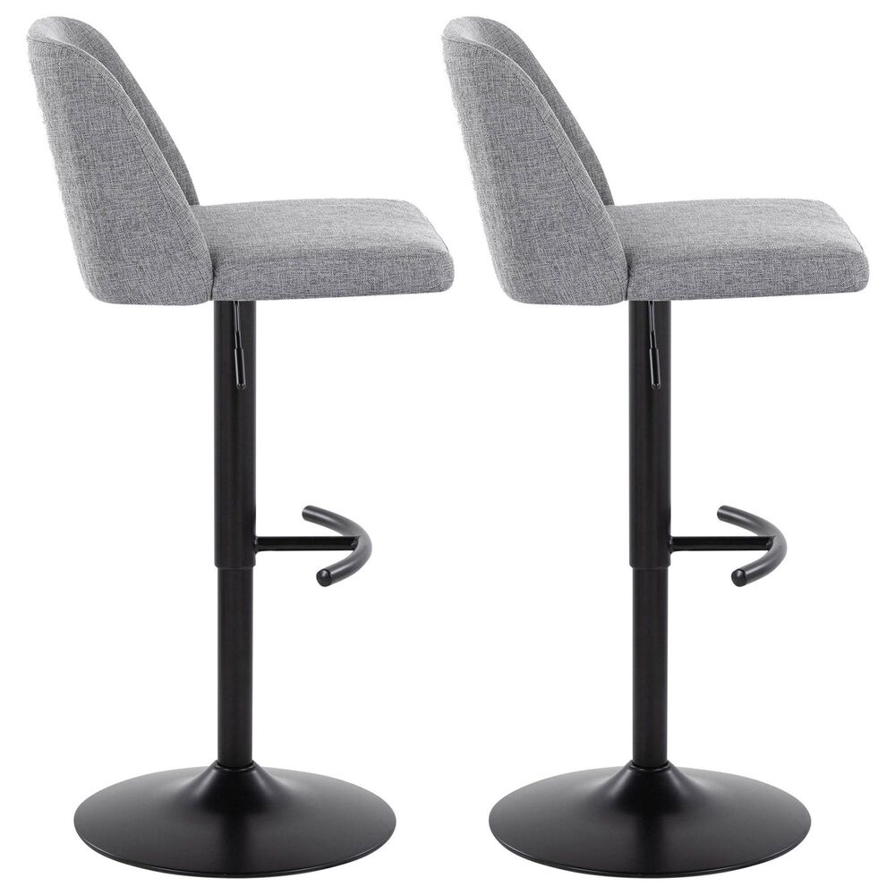 LumiSource Toriano Swivel Adjustable Bar Stool with Grey Fabric Upholstery in Black (Set of 2), , large