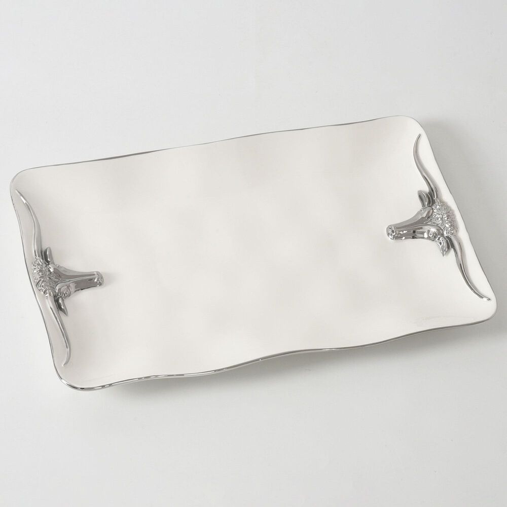 Pampa Bay Longhorns Rectangular Platter in White and Silver, , large