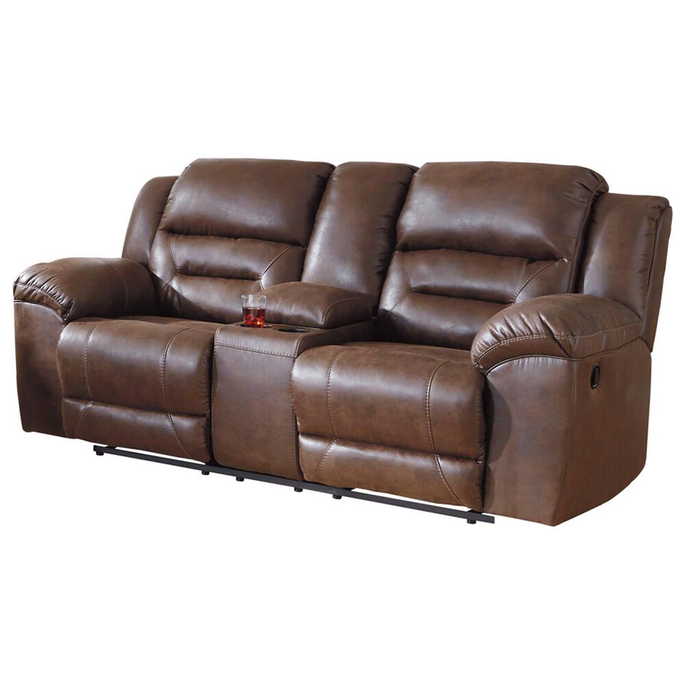 Ashley Stoneland Manual Reclining Loveseat with Console in Chocolate, , large