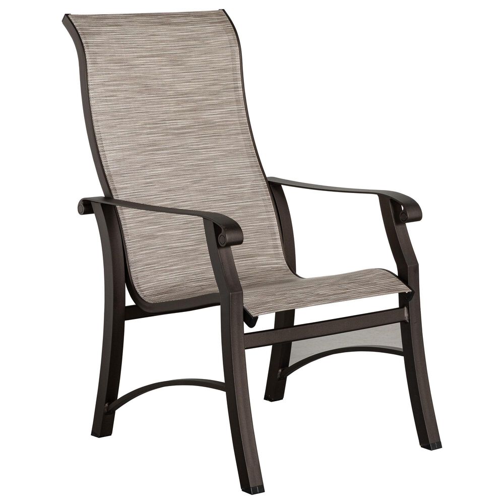Woodard Cortland Sling High Back Dining Arm Chair in Watercolor Tweedy Pearly, , large