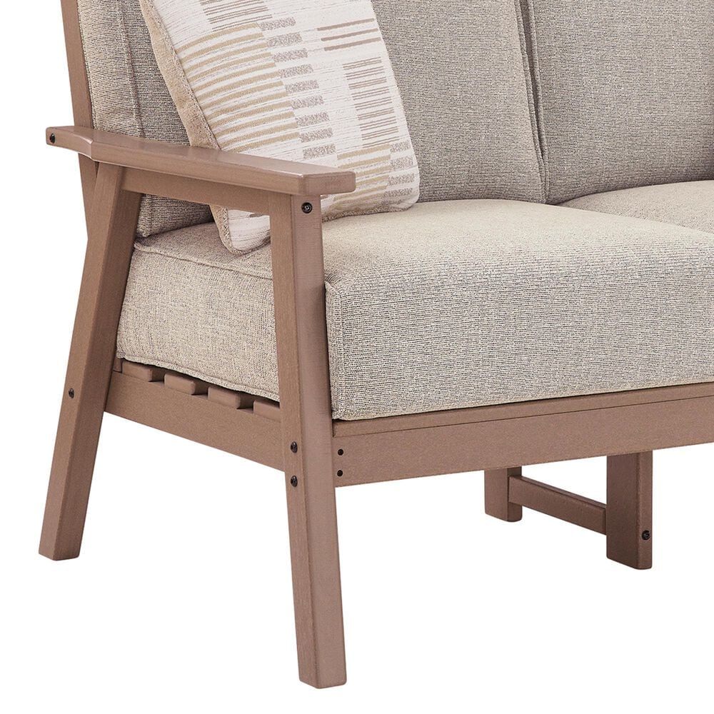 Ashley Grover Beach Outdoor Loveseat with Cushion in Driftwood, , large