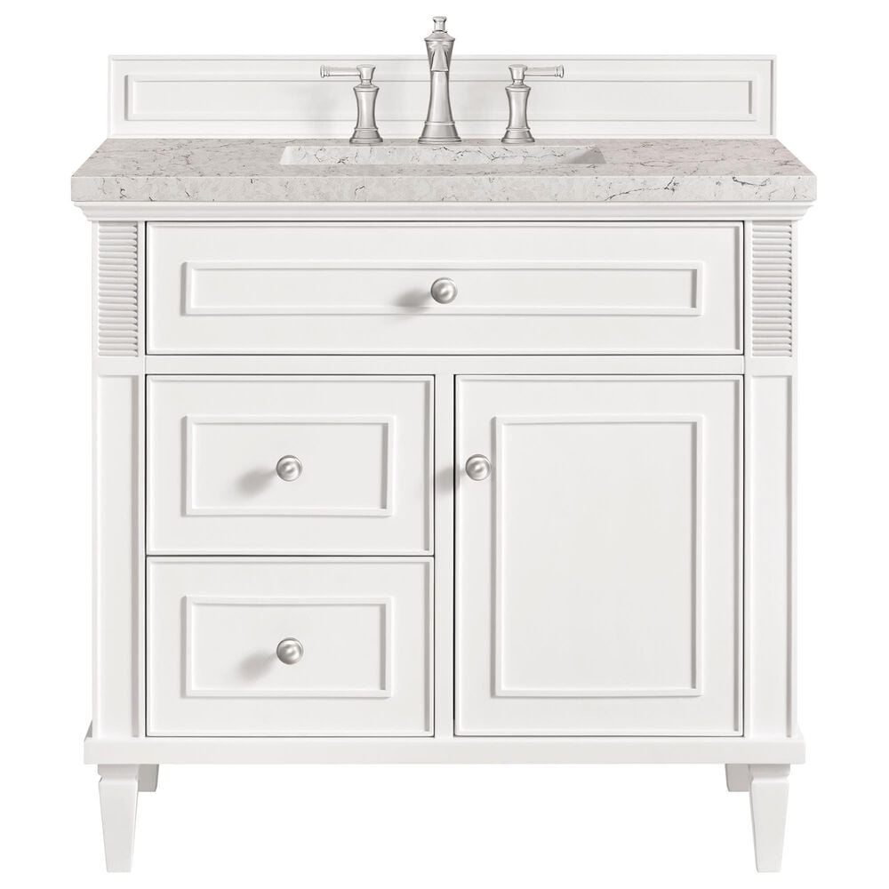 James Martin Vanities Lorelai 36&quot; Single Vanity in Bright White with 3 cm Eternal Jasmine Pearl Quartz Top, , large