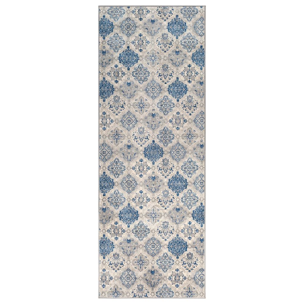 Surya Monaco MOC-2309 2'6" x 8' Bright Blue, Navy, Cream, Silver and Gray Runner, , large