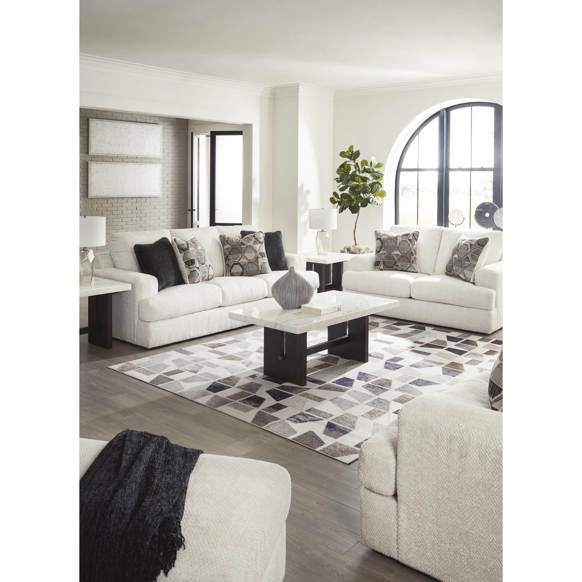 Ashley Karinne Stationary Sofa in Linen