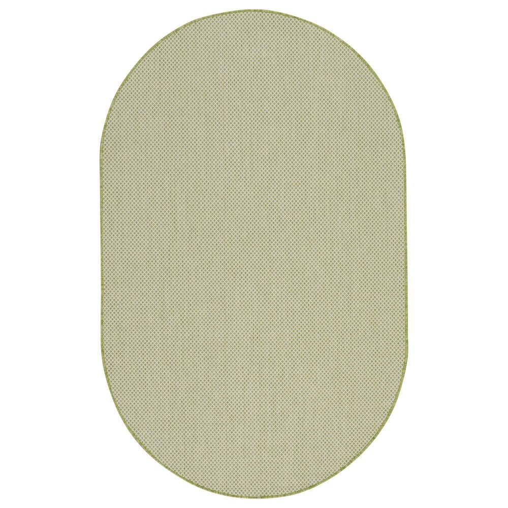 Nourison Courtyard Ivory and Green 5" x 8" Oval Indoor/Outdoor Area Rug, , large