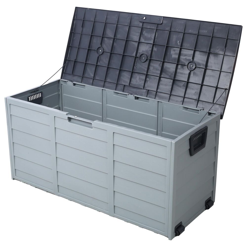 Hearth and Haven 75-Gallon Outdoor Plastic Deck Box with Built-In Wheels in Gray, , large