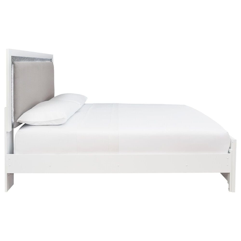 Ashley Maeling 4 Piece King Upholstered Panel Bedroom Set in Matte White, , large
