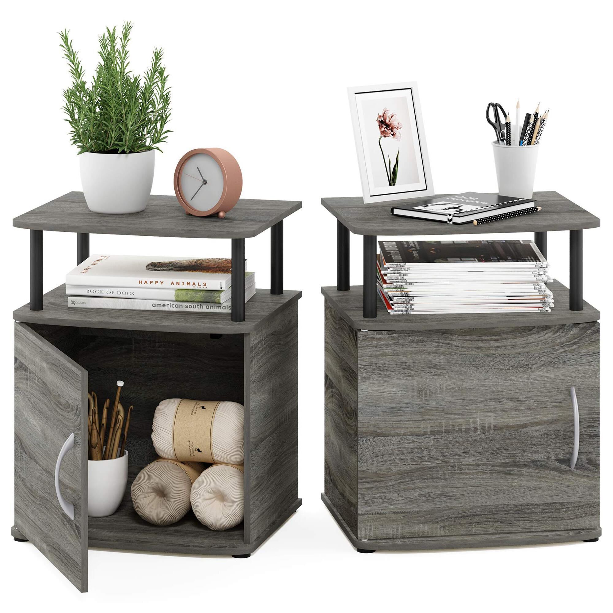HOMLUX 3-Tier Utility Design End Table with Door in French Oak