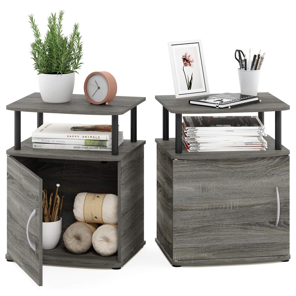 HOMLUX 3-Tier Utility Design End Table with Door in French Oak Grey and Black (Set of 2), , large