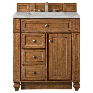James Martin Vanities Bristol 30" Single Bathroom Vanity in Saddle Brown with 3 cm Victorian Silver Quartz Top and Rectangular Sink, , large