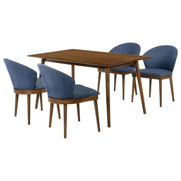 Blue River Westmont and Juno 5-Piece Dining Set with Blue Cushion in Walnut, , large