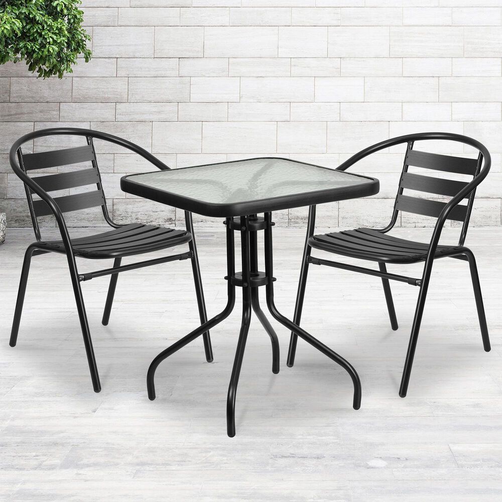 Flash Furniture 3-Piece Glass and Metal Table Set in Black, , large