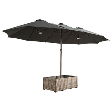 HOMLUX 2-Piece 14.5 ft Patio Umbrella and All-weather Rattan Rectangular Coffee Table Outdoor Set in Dark Gray, , large