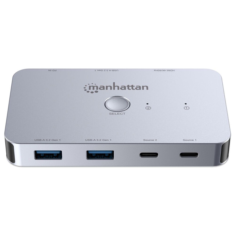 Manhattan 2-Port HDMI USB-C KVM Switch 4K 60Hz with Dual Power Delivery in Gray, , large