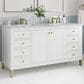 James Martin Vanities Chicago 60" Double Bathroom Vanity in Glossy White with 3 cm Carrara White Marble Top and Rectangular Sinks, , large