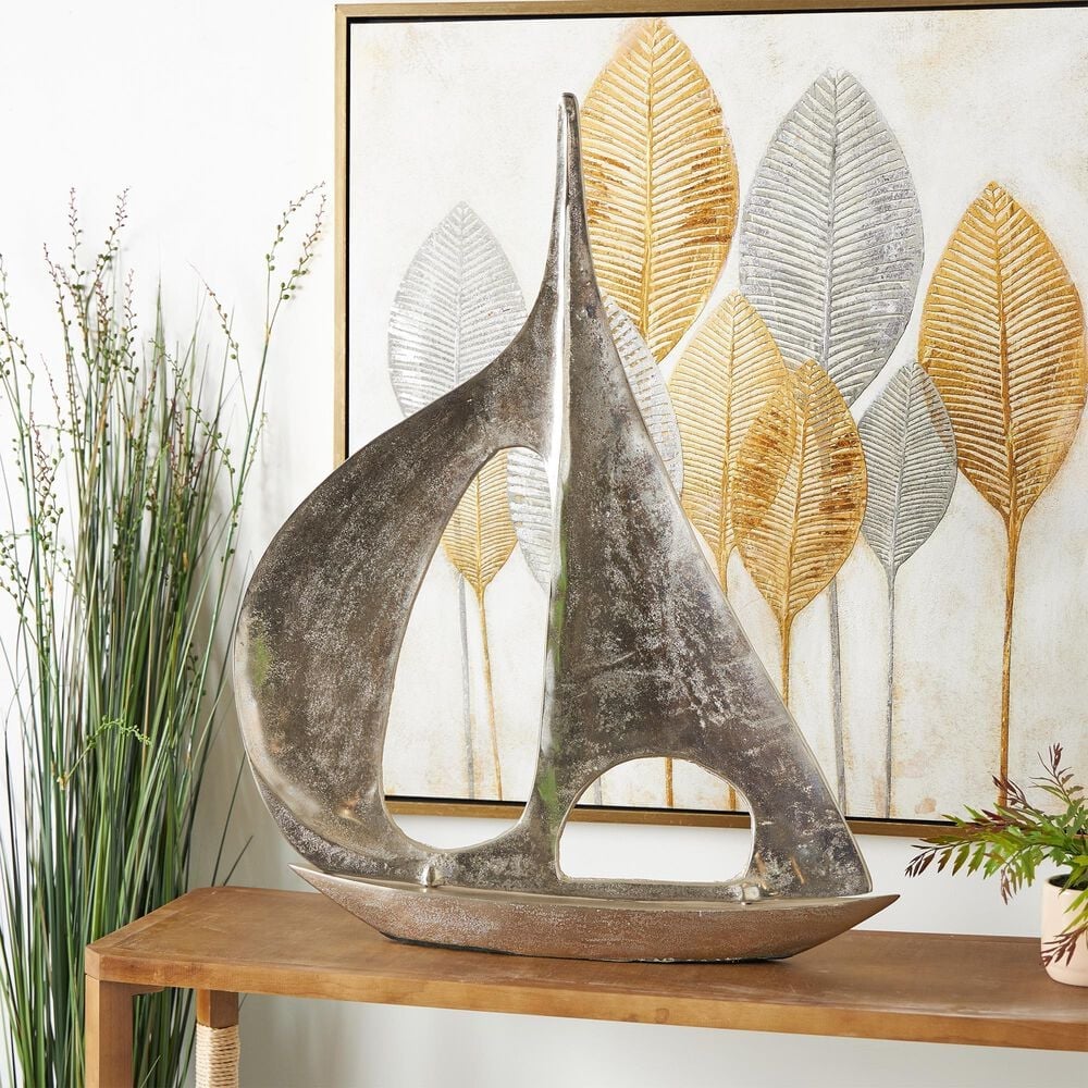 Maple and Jade Sail Boat Decorative Sculpture in Satin Silver, , large