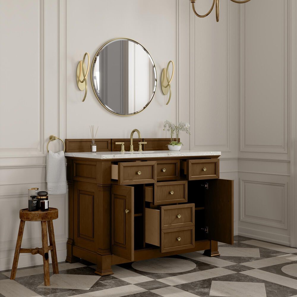 James Martin Vanities Brookfield 48&quot; Single Bathroom Vanity in Honey Oak with 3 cm Victorian Silver Quartz Top and Rectangular Sink, , large