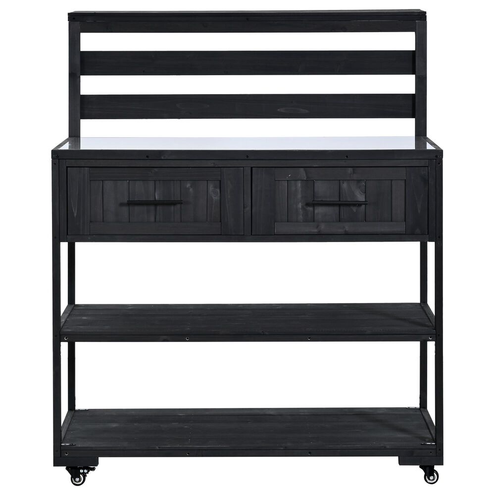 HOMLUX 62.3'' Outdoor Kitchen Island in Black, , large