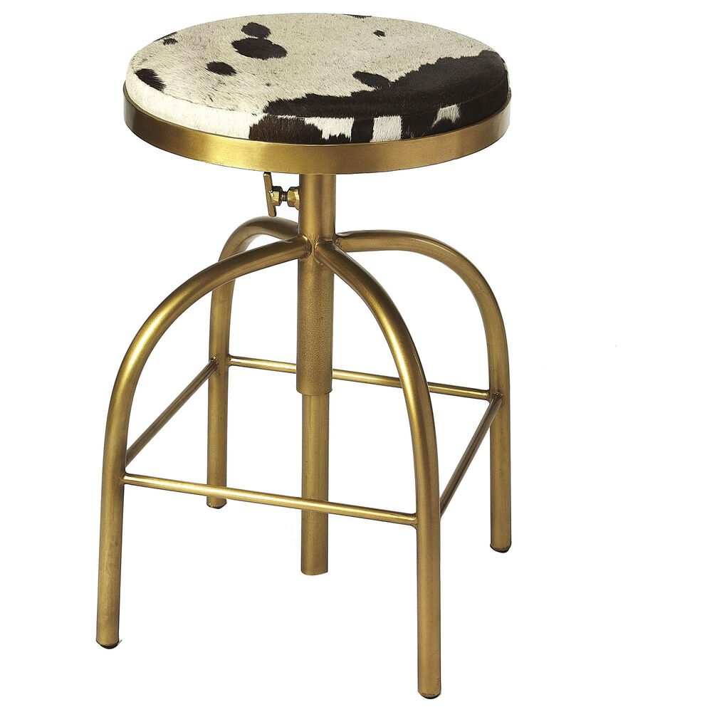 Butler Grogan Adjustable Barstool in Hair-on-Hide Leather and Gold, , large
