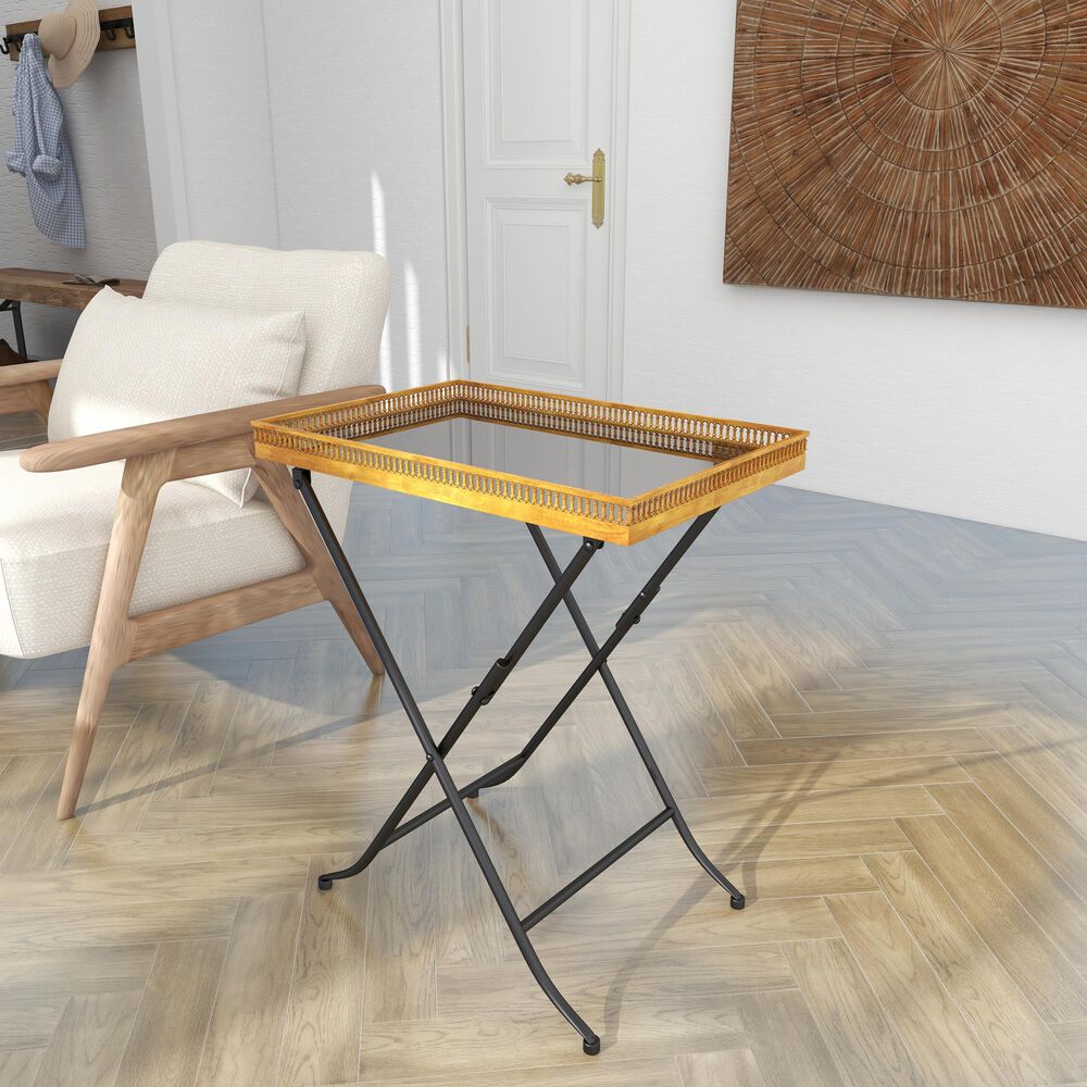 Maple and Jade Tray Top Accent Table in Gold and Black, , large