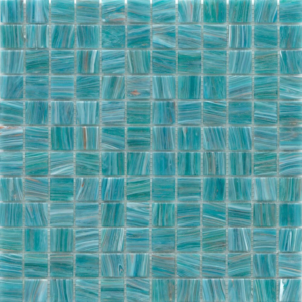Emser Swirl Teal 1" x 1" Square on 12" x 12" Glass Mosaic Sheet, , large