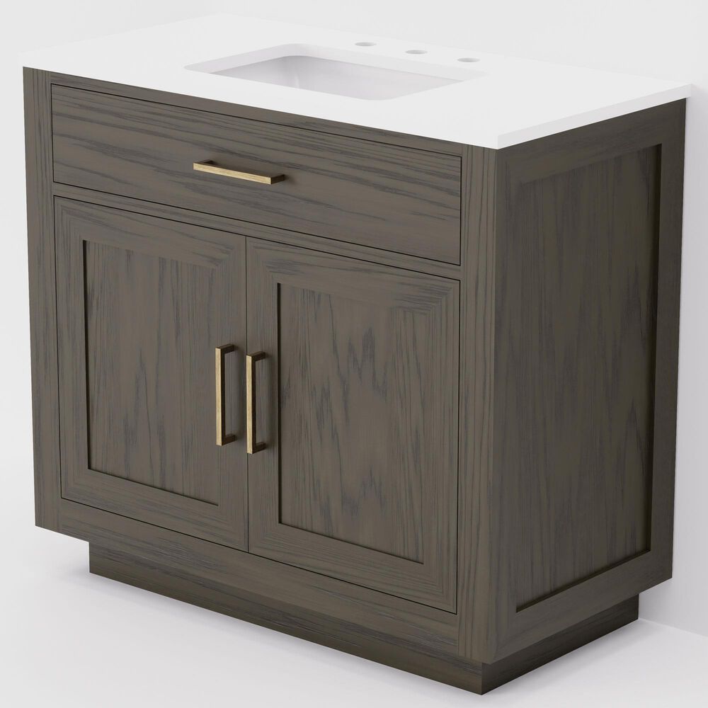 Lexora Home Abbey 36" Single Bathroom Vanity in Brown Oak with 2 cm White Quartz Top and Rectangular Sink, , large