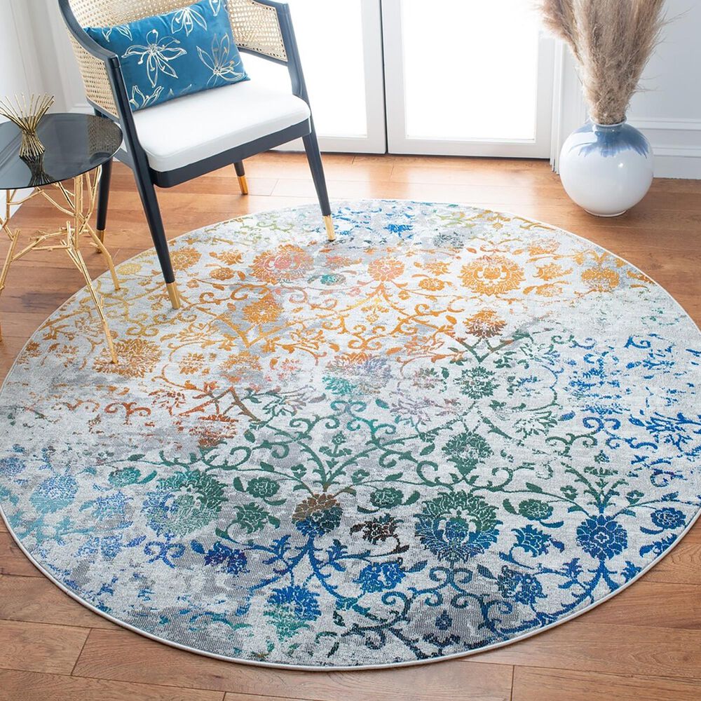 Safavieh Aria 6&#39;6&quot; Round Grey and Green Area Rug, , large