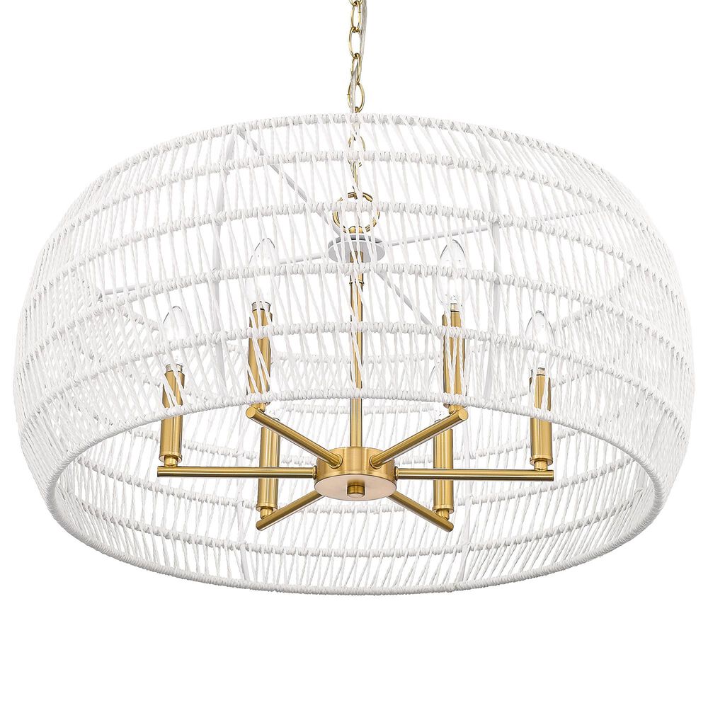 Golden Lighting Ellie 6-Light Chandelier with Bleached White Raphia Rope Shade in Modern Brushed Gold, , large
