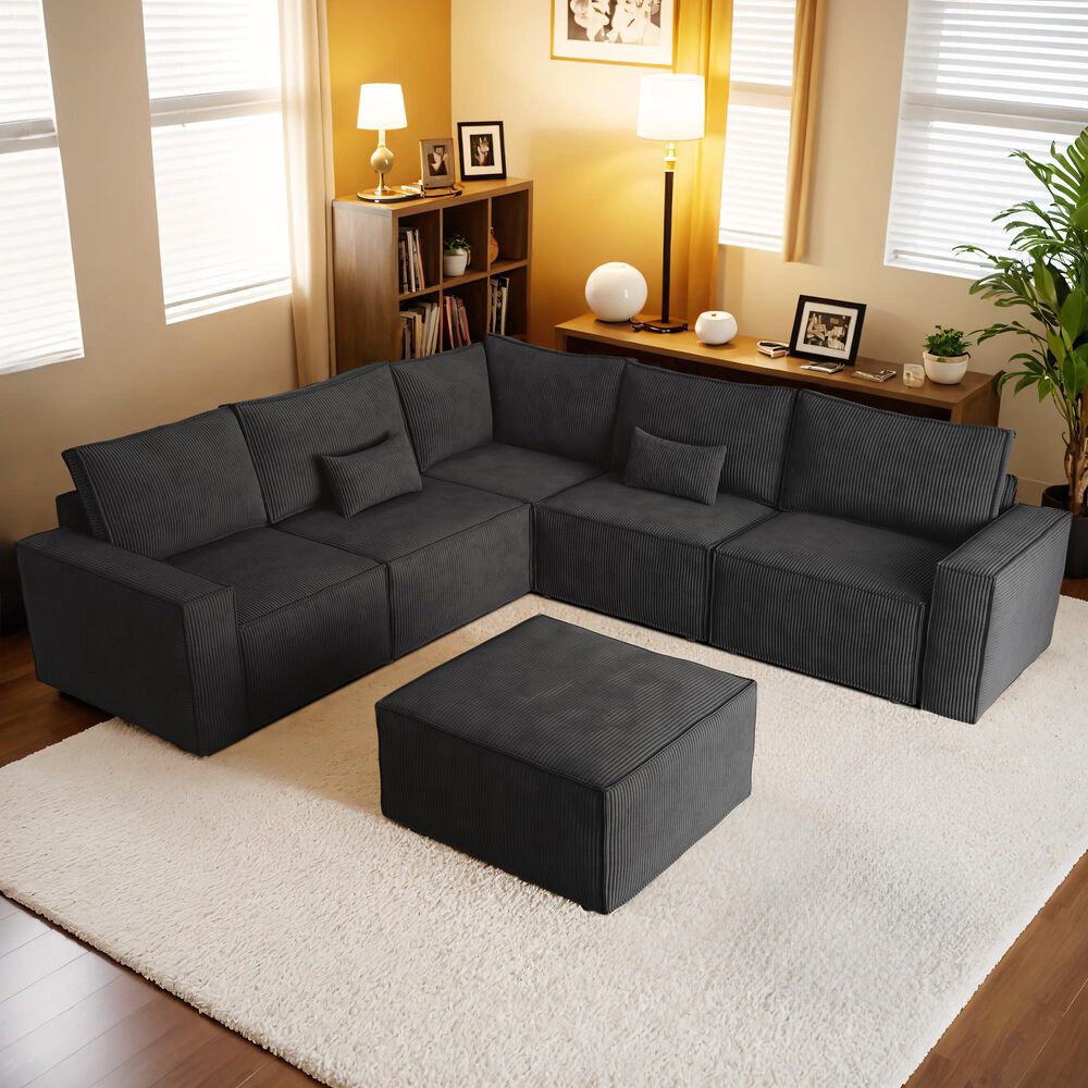 HOMLUX 6-Piece Sectional Sofa in Black, , large