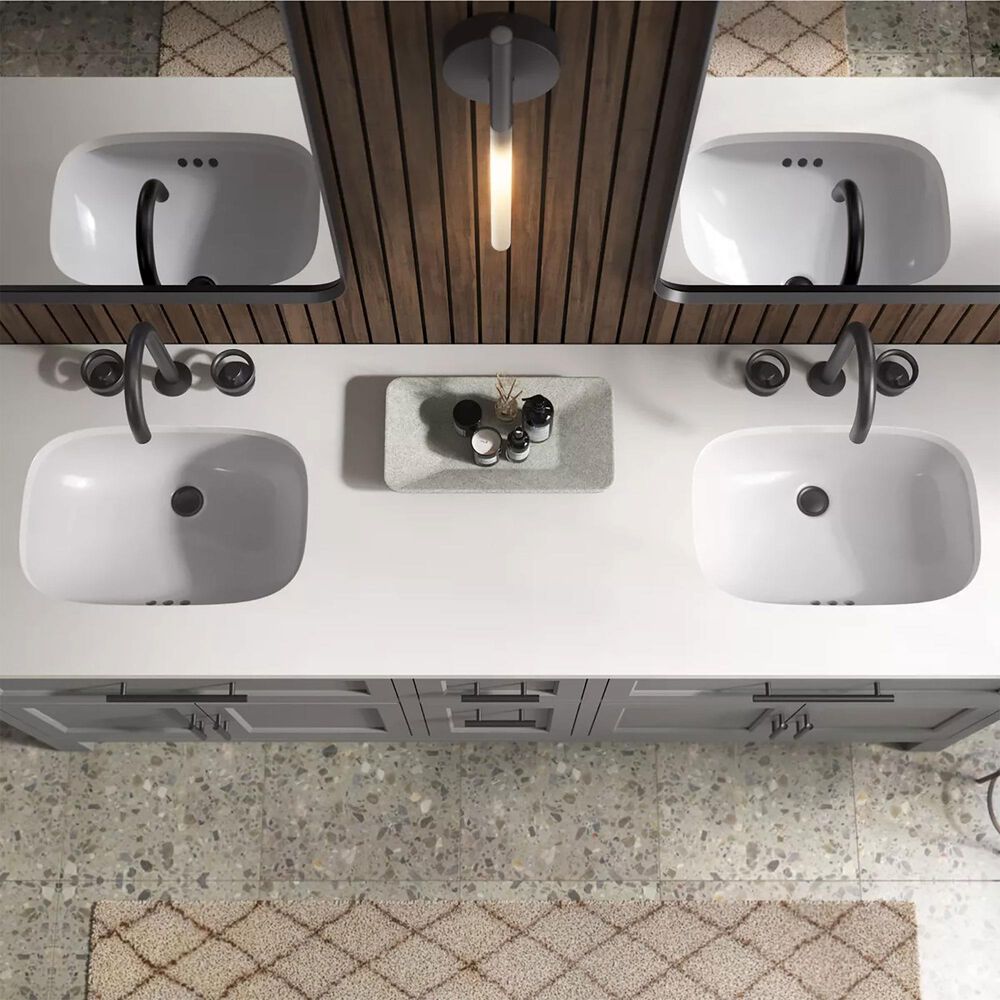 Kohler Quo 72&quot; Double Bathroom Vanity in Mohair Grey with 3 cm Pure White Quartz Top and Oval Sinks, , large