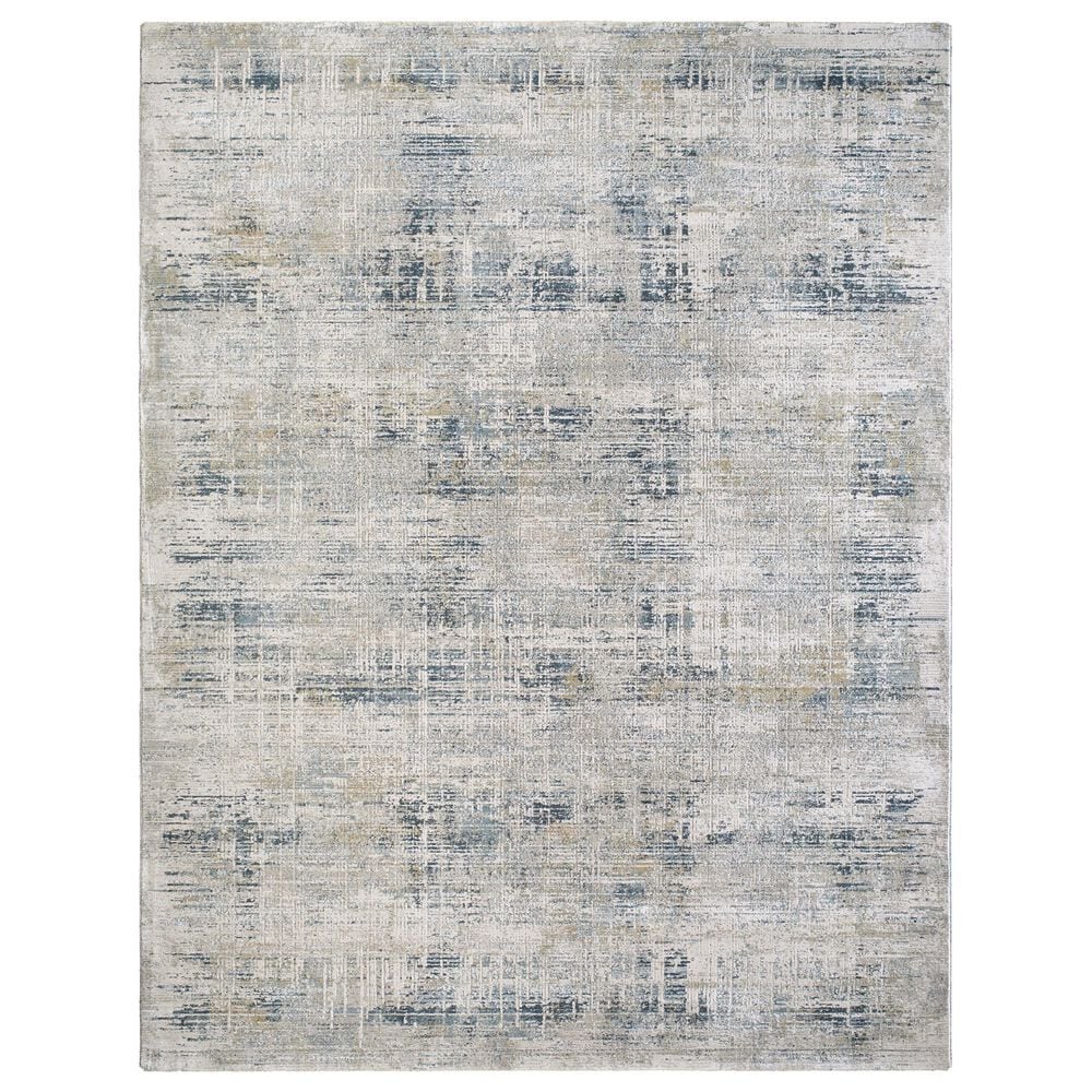 Surya Brunswick Cream, Light Gray, Charcoal, Blue, Dark Blue and Mustard 6"7" x 9"6" Area Rug, , large