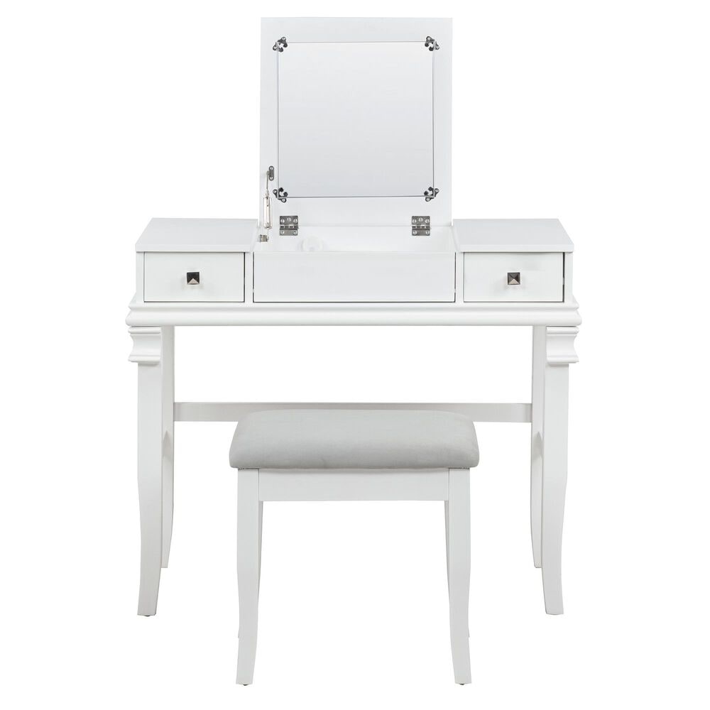 Linon Home Decor Angela Vanity with Stool in White, , large