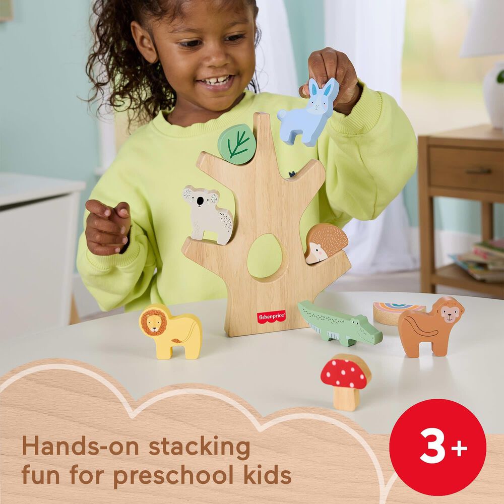 Fisher Price Wooden Balance Tree Preschool Stacking Activity Toy in Multicolor, , large