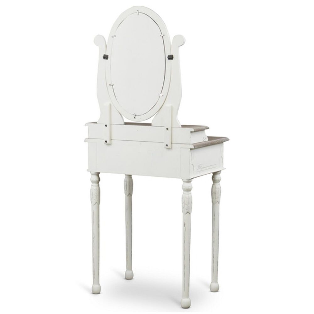Baxton Studio Anjou Accent Dressing Table with Mirror in Distressed White and Light Brown, , large