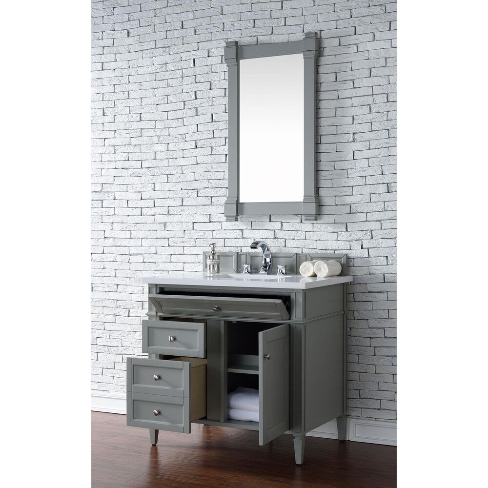 James Martin Vanities Brittany 36" Single Bathroom Vanity in Urban Gray with 3 cm White Zeus Quartz Top and Rectangular Sink, , large