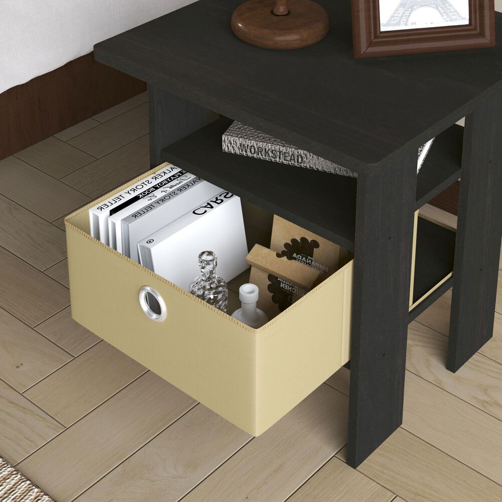 HOMLUX 2-Piece 1-Shelf End Table with Bin Drawer in Espresso, , large